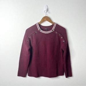 Maje Marianou Bordeaux Maroon Burgundy Gold Button Pullover Sweater Womens M